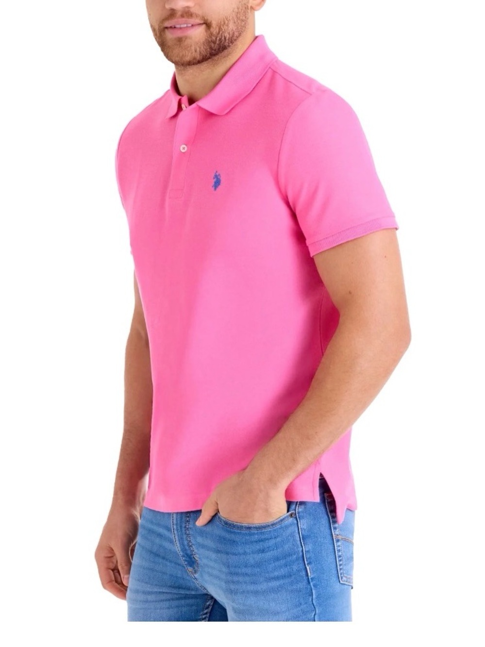 U.S. Polo Assn. Men's Coral Pink Polo with Blue Logo Small